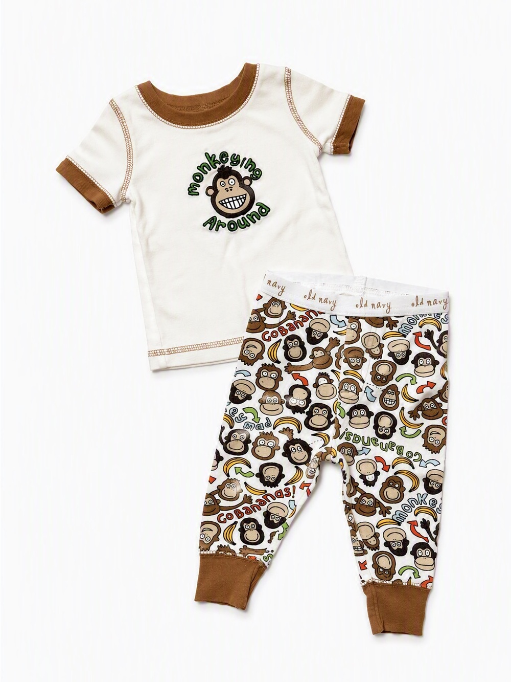 5/15$ Old Navy Cream & Brown Monkeying Around Go Bananas Pajama Set 3-6M